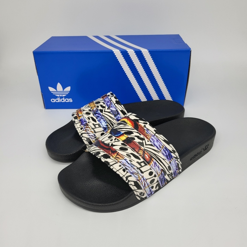 Adidas Black and White Sandals with Bold Design